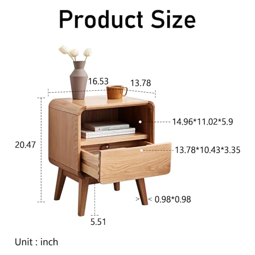 Solid Wood Nightstand Set of 2, Mid Century Modern Nightstands with Drawer, Small Nightstand with Open Storage, Small Bedside Table for Bedroom, Dormitory(Natural Wood Color) - color: Natural 1 Drawer, size: 2 PACK