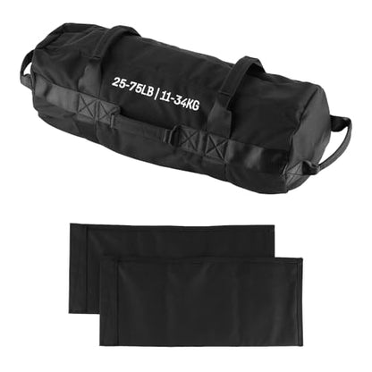 Sandbags for Working Out with Handles, 25-75 LB Adjustable Fitness Sandbags with 2 Unfilled Inner Bag, Heavy Duty Sand Bags for Weight Training, Powerlifting Exercise & Full-Body Workouts