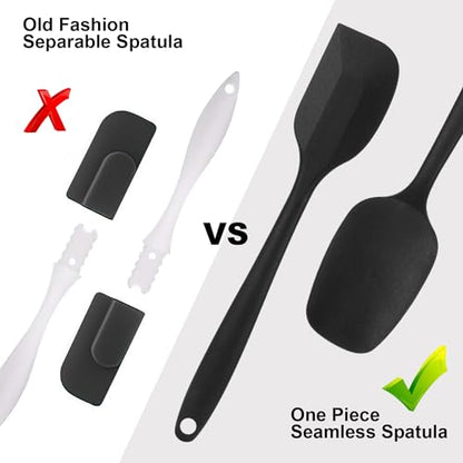 Silicone Spatulas Set of 6, Rubber Spoon Spatula Heat Resistant Spoonula One Piece Design Seamless Spatula Non-Stick Scrapers Baking Mixing Tool (Black) - color: Black
