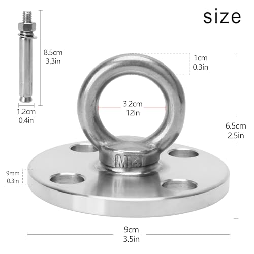 F.Life Ceiling Mount Hooks - Hold Up to 1100 lbs,Yoga Starter Set - Suitable for Gym Rings, Suspensions, Indoor/Outdoor Use -304 Stainless Steel Suspension Hook Gym, Aerial Silks Yoga Swing Hammock