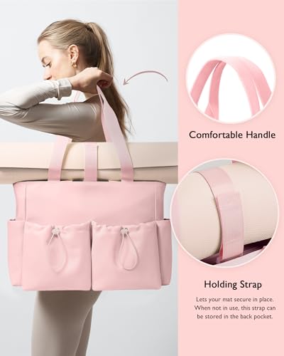 KALIDI Yoga Mat Bag Gym Bag for Women Tote with Pockets, Workout Bag Handbag with Zipper for Travel Sport Pilates Work Commute - color: 1 Pink