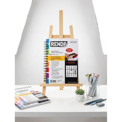 RENDR Wirebound Drawing Sketchbook 6.5x9, No Bleed-Through Paper for Alcohol Markers, Ink and Mixed Media | 180 GSM, Acid-Free, 40 Perforated Sheets