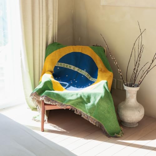 Brazil Flag Woven Throw Blanket | Lightweight Cotton Blend | 70x50 Inches | Multipurpose Blanket for Bed, Sofa, Picnic, Beach, Tapestry, Decor or Gift - color: Brasil