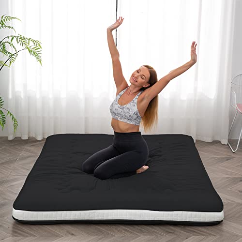 Dr.Futon Japanese Floor Futon Mattress Extra Thick Folding Roll Up Bed Topper Mat for Guest,Lounger and Tavel - color: Black, size: Full