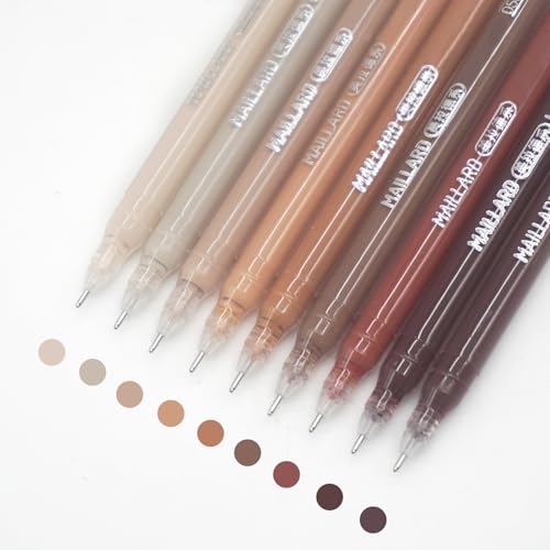 Gel Pens with 0.6mm Fine Point, 9 Colors Acrylic Drawing Gel Pen | Smooth Writing Pen Set for Journaling, Maillard Series, Drawing Pencils for Adult Coloring Books - color: Maillard