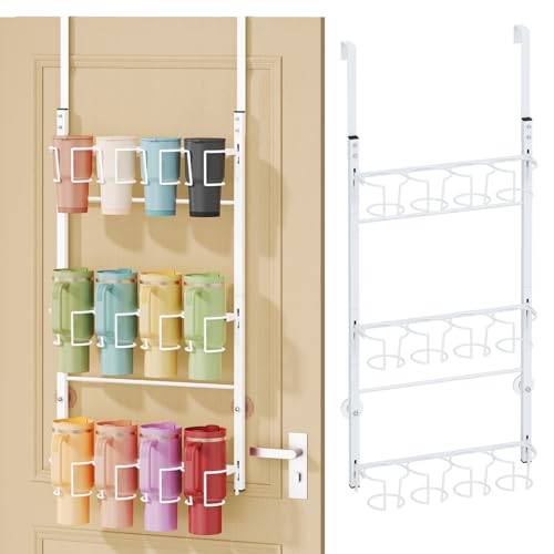 SWTYMIKI 3-Tier Water Bottle Organizer – Over the Door Stanley Cup Holder, Cup Organizer for Door or Wall Mount Option, Stanley Accessories for Pantry, Dorm, Office, RV Use, White - color: White, size: 3-Tier