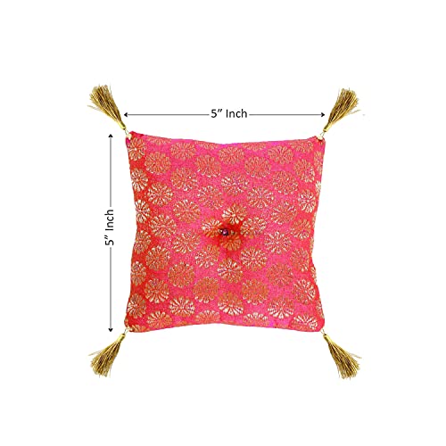 Cushion for Tibetan Singing Bowl Handmade Square Cushions Brocade Art Silk Home Decor Jewelry Display Pillow (5" x 5" Inch, Salmon) - color: Salmon, size: 5" x 5" Inch