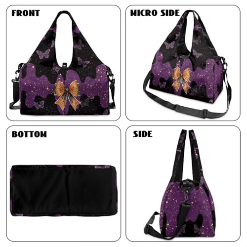 Yoga Gym Bag with Removable Adjustable Shoulder Strap, Shoe Compartment & Top Yoga Mat Holder 17.72x8.66x9.84in - color: Halloween Butterfly Bow Print