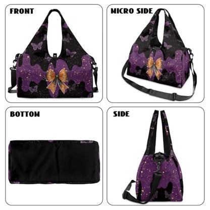 Yoga Gym Bag with Removable Adjustable Shoulder Strap, Shoe Compartment & Top Yoga Mat Holder 17.72x8.66x9.84in - color: Halloween Butterfly Bow Print