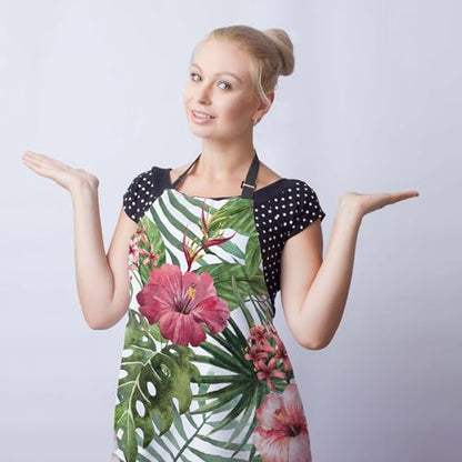 Cooking Apron for Men Watercolor Summer Tropical Flower Women Aprons for Kitchen Restaurant BBQ Painting Crafting Gardening 27” (W) x 31” (H), Waterproof Apron - color: Tropical Flower