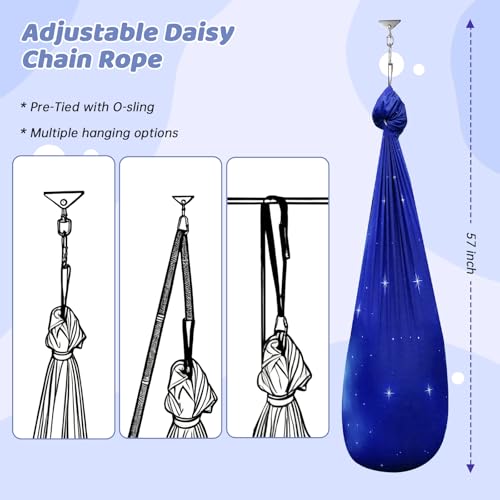 Aokitec Sensory Swing Kids & Adults, Double-Layer Indoor Outdoor Hammock | Therapy swing, Special Needs, Autism, Adjustable, Double-layer Polyester Holds 300LB, Swivel Hanger, All Hardware Included - color: Star Blue