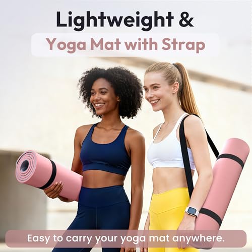 Umineux Non Slip Yoga Mat 72"x24" Exercise & Fitness Mat For Women and Men - color: Parfait Pink & Gray, size: 10MM