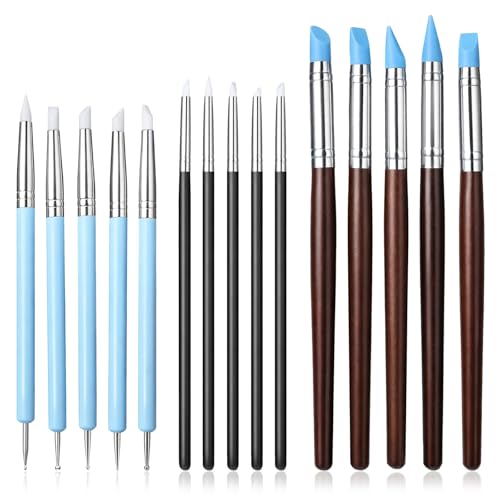 15 Pcs Silicone Clay Sculpting Tools, Double-Ended Dotting Tool, Pottery Tool, Clays Tools Kit with for Clay Sculpting, Painting, Modeling