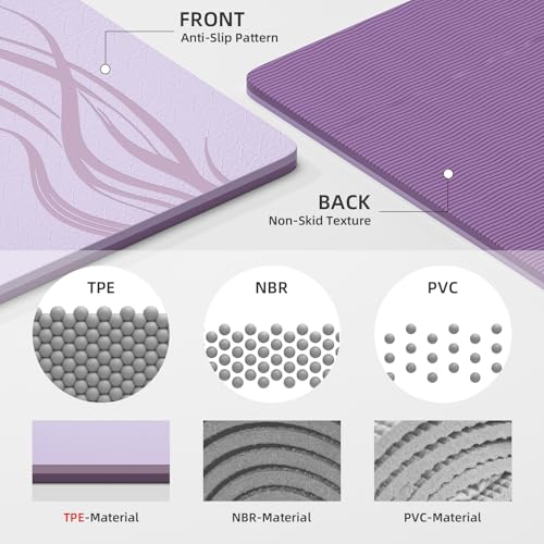 Extra Wide Yoga Mat 76"x40"x10mm TPE Non-Slip Fitness Exercise Mat - color: Light purple + Purple