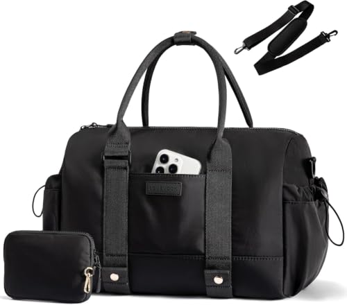 LOVEVOOK Small Gym Bag for Women with Yoga mat Holder, Mini Duffle Bag for Travel with Wet Pocket, Overnight Personal Item Bags (Black, 16.5 inch-Large-2Pcs) - color: Black, size: 16.5 inch-Large-2Pcs