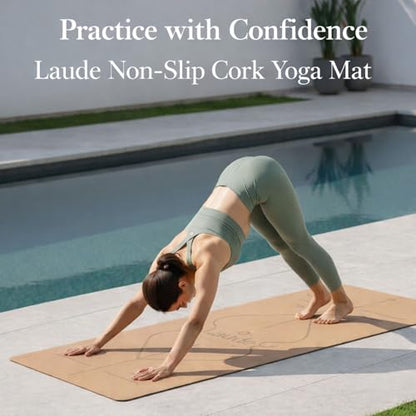 Laude Cork Yoga Mat + Ball Set – Sustainable Non Slip Yoga Mat with Strap – Thick Yoga Mat, Pilates Mat Thick & Workout Mat – Eco-Friendly Cork & Rubber Mat with Alignment Lines, Superior Grip, Sweat-Resistant & Durable 72"x26"