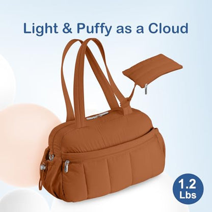 TOPDesign Travel Duffel Bag for Women, Puffer Gym Bag Sports Tote with Wet Pocket, Carry On Weekender with Luggage Sleeve (Brown) - color: Brown