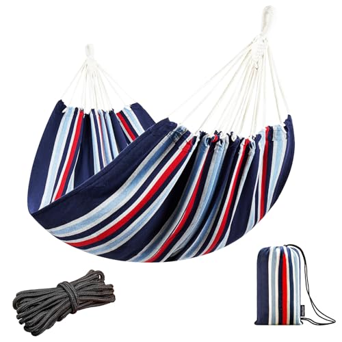 JoyView Brazilian Double Hammock with Hanging Ropes Extra Large 86.6x59” Portable Cotton Hammock for Patio Backyard Porch 450LBS Weight Capacity Perfect for Outdoor/Indoor - Black/Red Stripe - color: Black/Red Stripe
