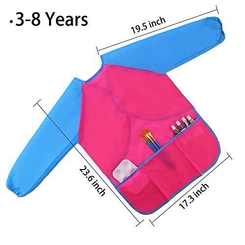 Zkptops 2 Pack Kids Art Smock Colorful Waterproof Children Art Aprons Artist Painting Aprons with Long Sleeve 3 Roomy Pockets for Age 3-7 Years,Yellow and Pink - color: 2 Pack Pink/Yellow