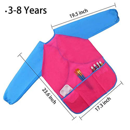 Zkptops 2 Pack Kids Art Smock Colorful Waterproof Children Art Aprons Artist Painting Aprons with Long Sleeve 3 Roomy Pockets for Age 3-7 Years Blue and Pink - color: 2 Pack Blue/Pink