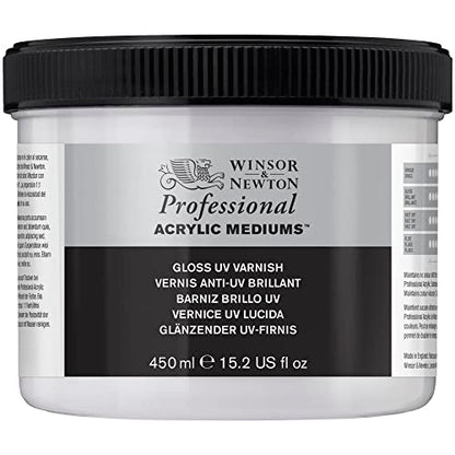 Winsor & Newton Professional Acrylic Medium, Gloss UV Varnish, 450ml | Applies a removable glossy protective coating that helps shield finished acrylic paintings from UV exposure and dirt. - color: Gloss Uv Varnish, style: 450ml (15.2-oz)