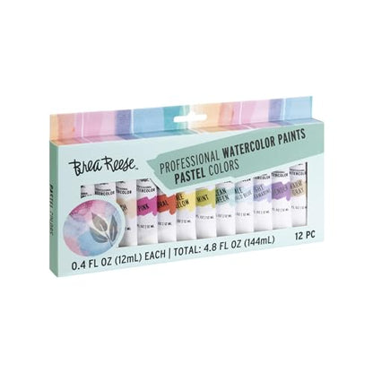 Brea Reese Professional Watercolor Paint Set - 12 Pastel Tubes, 0.4 fl oz | Matte finish, non-toxic art supplies for adults. Highly pigmented, acid-free soft muted hues for easy blending and shading