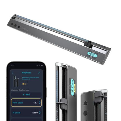 NeoRuler Digital Scale Ruler, 12 inch Smart Scale Ruler with Infinite Customized Scales and ±0.004 inch Accuracy, 93 Built-in US Imperial, Metric Scales, Architectural and Engineering