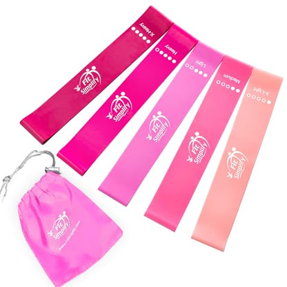 Fit Simplify Resistance Loop Exercise Bands with Instruction Guide and Carry Bag, Set of 5 - color: Pink