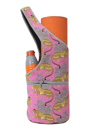 INDIAN CRAFT CASTLE Yoga Mat Bag | Tote Mat Bag | Sling Yoga Tote w/Large Side Pocket & Zipper Pocket | Yoga Mat Carrier Fits Most Size Mats - color: Pink Yellow
