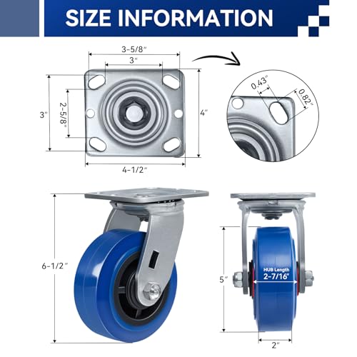 5'' X 2'' Caster, Heavy Duty Caster Wheel, Polyurethane on Polyolefin Core with Roller Bearing, Load 800lbs per Industrial Casters (1 Swivel) - style: 1 Swivel