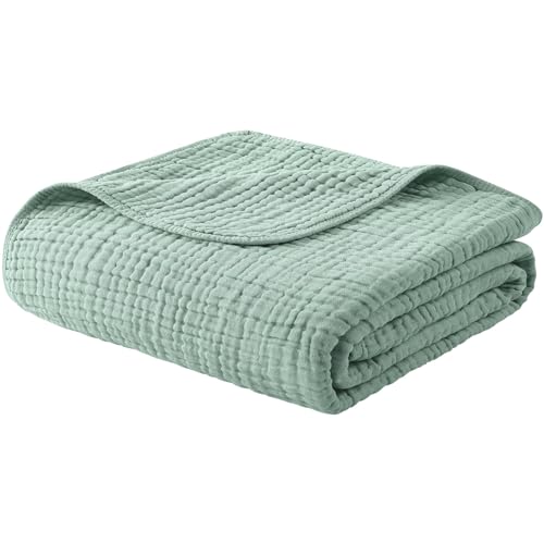 Yoofoss Muslin Blanket 100% Organic Cotton Throw Large 50" x 60" for Bed Couch Summer Gauze Blanket for Adults Lightweight and Breathable Dark Green - color: Dark Green, size: 50" x 60"