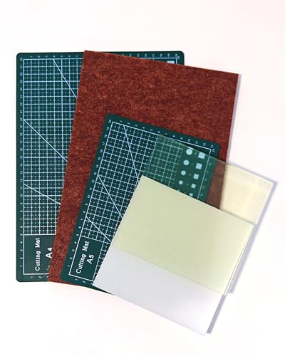 5 Pcs Leather Punch Pads Set， A4+A5 Self Healing Cutting Mats, 15x15cm Rubber And PP Punching Pads, Brown Sound Absorbing Pad, DIY Craft Tools for Leatherworking, Sewing, Quilting