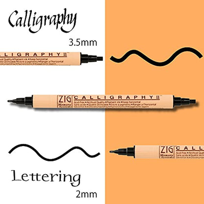 Kuretake ZIG Twin Marker BLACK 4 Assortment set for Hand Lettering, Calligraphy Art, Illustration, Journaling, Cartooning, AP- Certificated, Made in Japan