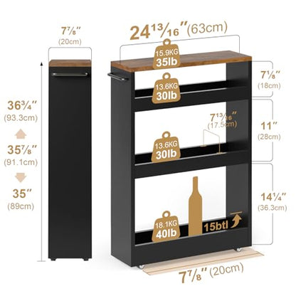 TEAMIX Wood 4-Tier Slim Rolling Storage Cart, 7.9"W, 24.8"D, 36.7"H, Black - color: Black