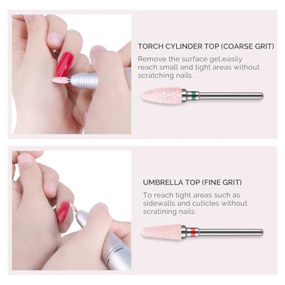 MelodySusie Ceramic Nail Drill Bits Set, 3/32'' (2.35mm) Professional Acrylic Nail File Drill Bit for Manicure Pedicure Cuticle Gel Nail Polishing, 5Pcs, Pink - color: Pink, size: 5 Piece Set