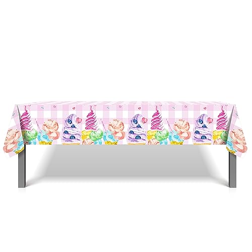 1Pc Ice Cream Cake Party Plastic Tablecloth 54 x 87 Inch Summer Sweet Ice Cream Long Rectangular Table Cover for Buffet Ice Cream Party Holiday Dinner Picnic Tablecloth for Kitchen Event Use - color: Ice Cream Cake
