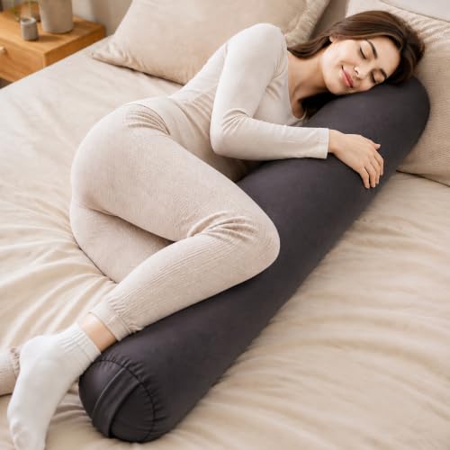 Velvet Bolster Pillow for Adults, Long Round Body Pillow for Bed, 54x7.87 - color: Gray, size: 54*7.87