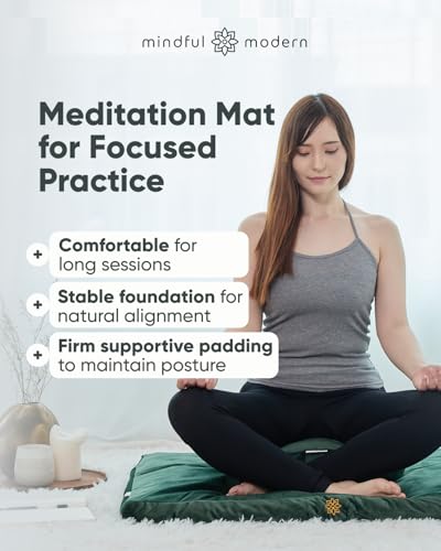 Mindful & Modern Zabuton Meditation Mat - Cotton Filled Yoga and Meditation Pad - Zabuton Meditation Cushion for Kneeling and Sitting Support - Large Rectangular Sitting Floor Pillow for Bench or Zafu - color: Velvet - Green’