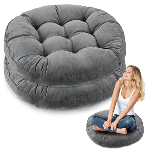 Jerify Dark Gray 2 Pcs Large Floor Pillow Cushion,Round 22 x 22 | Round Square Flexible Seating Floor Meditation Pillow for Classroom Adult Picnic Party Learning Daycare School Reading Corner - color: Dark Gray, size: Round 22 x 22