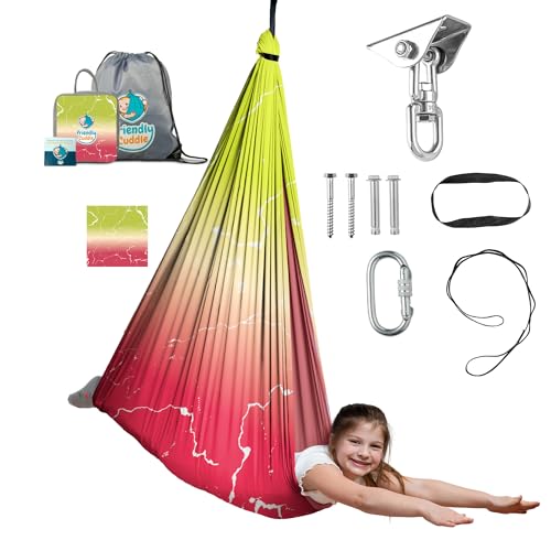 Compression Sensory Swing Adult & Kids, Indoor Outdoor Pod, Holds 300lb | indoor sensory swing for kids, outdoor sensory swing indoor, sensory swing kids, sensory toys, 360 swivel hammock swing - color: Limeberry/Berry