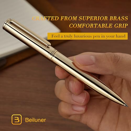 BEILUNER Gold Gel Pen, Stunning Luxury Pens with 24K Gold Plating, Black Ink Refill, Executive Gift Set for Family & Friends, Writing, Fancy, Office, Retractable, Graduation Gifts, Nice Designer Pens - color: Gold