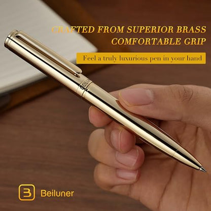 BEILUNER Gold Gel Pen, Stunning Luxury Pens with 24K Gold Plating, Black Ink Refill, Executive Gift Set for Family & Friends, Writing, Fancy, Office, Retractable, Graduation Gifts, Nice Designer Pens - color: Gold