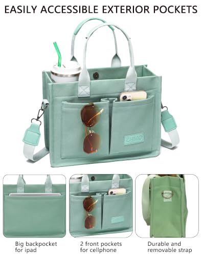 ZHMO Canvas Tote Bag for Women,Women's Bags Crossbody Bags Work Laptop Tote Bag Large Handbags Purse for Travel Nurse Teacher - color: Green With Compartments