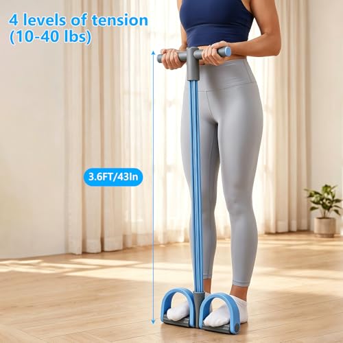 Pedal Resistance Band with Handle,4/6/8 Resistance Levels Elastic Pull Rope, Portable Fitness Bands for Leg Butt Training, Home Gym, Yoga, Pilates - size: 4 Levels（Blue ）