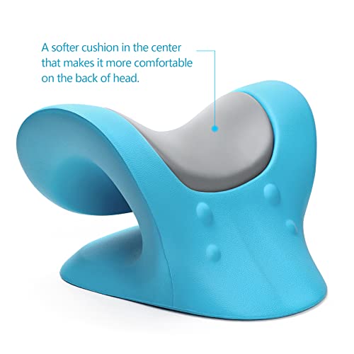 RESTCLOUD Comfortable Neck Stretcher for Neck Pain Relief, Neck and Shoulder Relaxer Cervical Neck Traction Device for TMJ Pain Relief and Muscle Relax, Cervical Spine Alignment Chiropractic Pillow - color: Blue