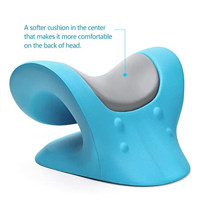 RESTCLOUD Comfortable Neck Stretcher for Neck Pain Relief, Neck and Shoulder Relaxer Cervical Neck Traction Device for TMJ Pain Relief and Muscle Relax, Cervical Spine Alignment Chiropractic Pillow - color: Blue