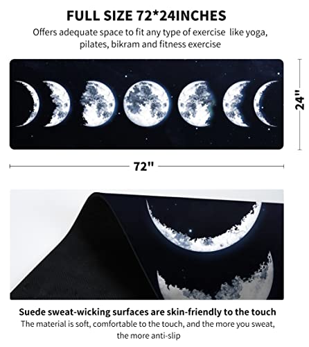nuveti Printed Travel Yoga Mat 1/16 Inch Thick Non Slip Fitness Workout Mat | with Carrying Bag, Foldable Lightweight Suede & Natural Rubber Yoga Mat for Yoga Pilates and Fitness 72" L x 24" W x 1.5mm - color: Moon Eclipse
