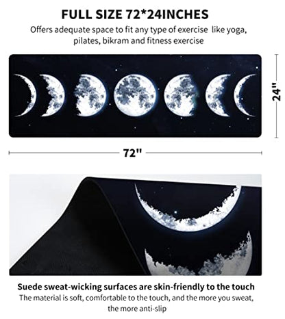 nuveti Printed Travel Yoga Mat 1/16 Inch Thick Non Slip Fitness Workout Mat | with Carrying Bag, Foldable Lightweight Suede & Natural Rubber Yoga Mat for Yoga Pilates and Fitness 72" L x 24" W x 1.5mm - color: Moon Eclipse