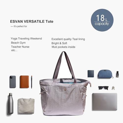 ESVAN Yoga Tote Bag for Women Shoulder Bags Drawstring for Office Workout Travel Carryall Pilates Gym and Beach - color: Nylon Light Purple
