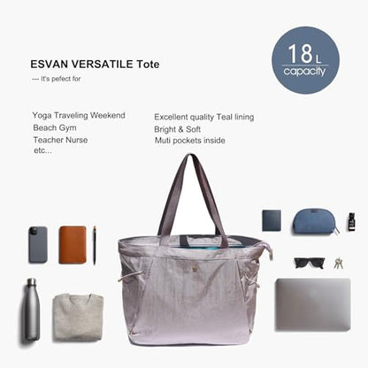 ESVAN Yoga Tote Bag for Women Shoulder Bags Drawstring for Office Workout Travel Carryall Pilates Gym and Beach - color: Nylon Light Purple